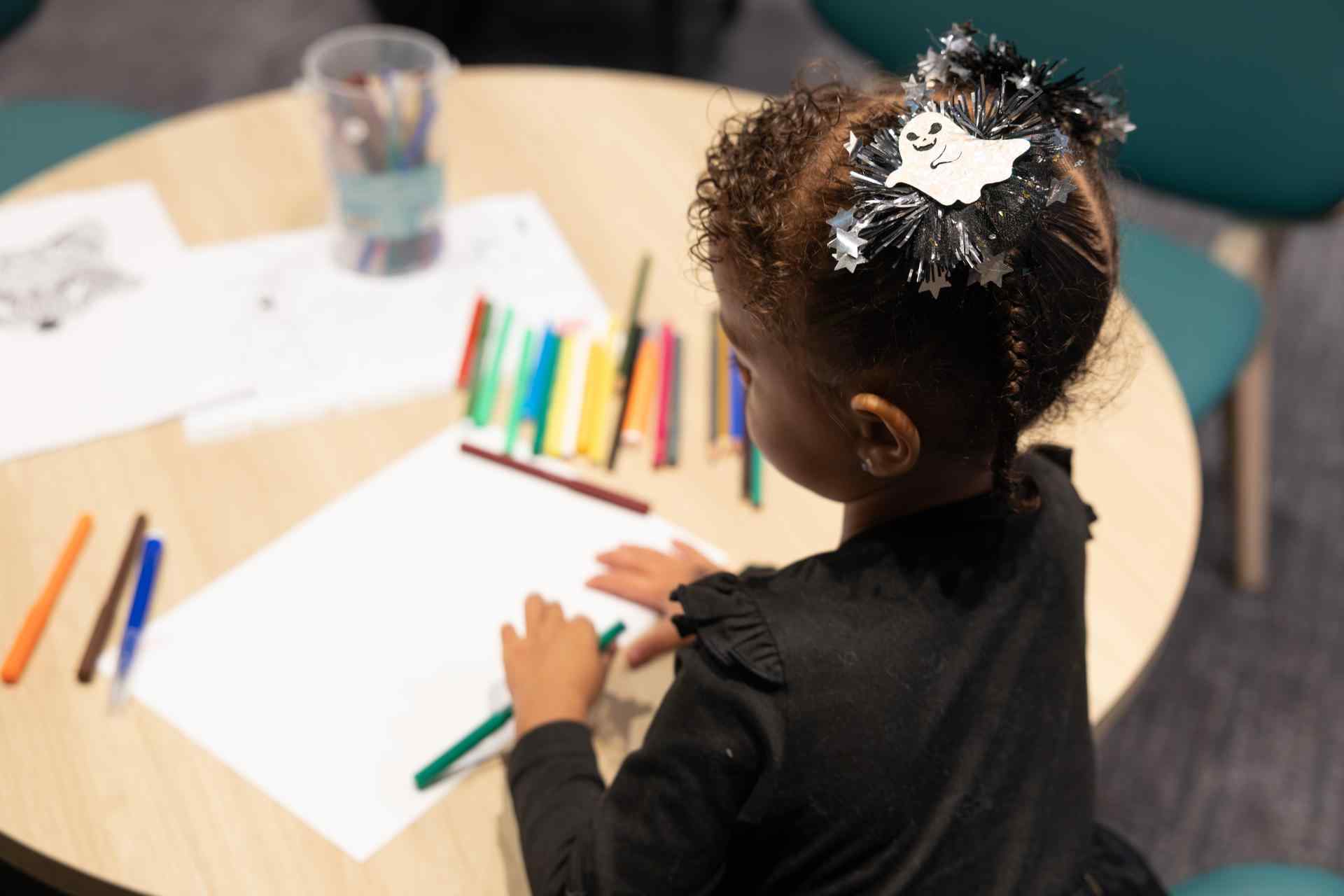 Colouring workshop for children at the Seventy5 Halloween brunch