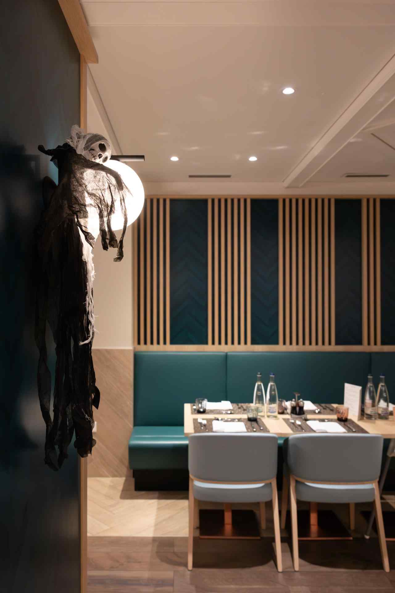 Ghost decorations in the Seventy5 dining room
